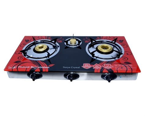 surya crystal 3 burner automatic glass top gas stove price